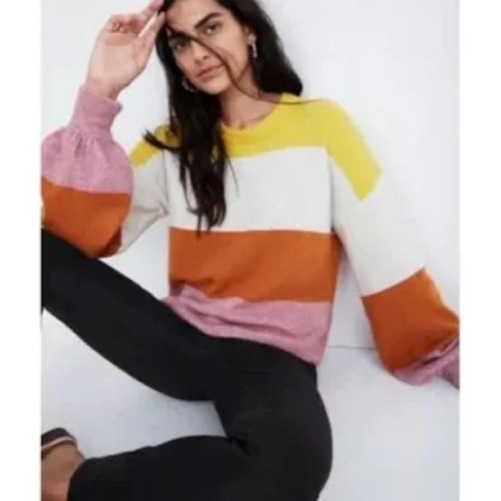 Madewell Striped Gladwell Balloon Sleeve wool alpaca blend oversized sweater med